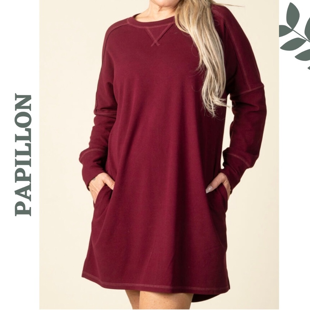 Papillon Plum Sweatshirt Dress Medium NWT Pockets
